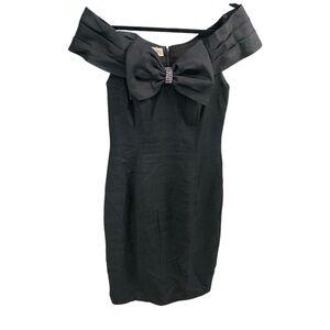 AJ Bari Vtg 90s Black‎ Off the Shoulder Big Bow Accent Cocktail Party Dress Sz 8